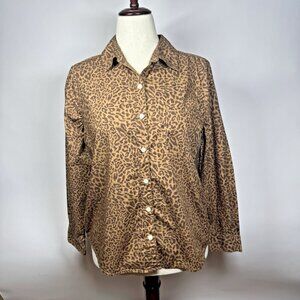 Style&Co. Collection Women's Leopard Print Poplin Button Down Long Sleeve Top PL